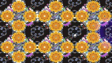 Çiçekli çiçek deseni, suluboya. Düz Çiçek Elementleri Tasarımı. Gri renkli çiçekler. Raster illüstrasyonu. Renkli Bahar Teması çizim şablonu.