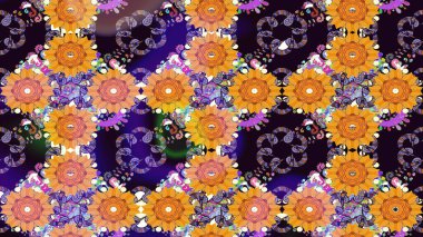 Renkli Yaz Temalı eskiz kalıbı. Düz Çiçek Elementleri Tasarımı. Turuncu renkli çiçekler. Raster illüstrasyonunda çiçek deseni çizimi.