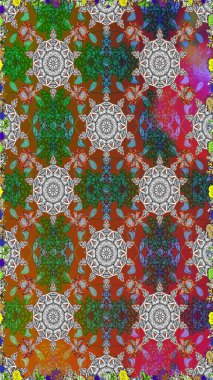 Kahverengi ve gri renklerde etnik çiçeklerle kusursuz bir desen. Asya Tekstil 'inde Raster Çiçek İllüstrasyonu.