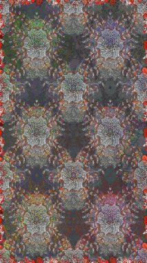 Raster illüstrasyonu. Gri ve kahverengi renkli çiçekler. Raster illüstrasyonu. Kusursuz çiçek deseni. Asya tekstil tarzında.