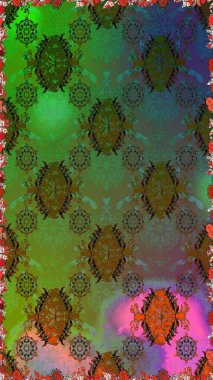 Yeşil ve kahverengi renkli çiçekler. Raster illüstrasyonunda kusursuz çiçek deseni.