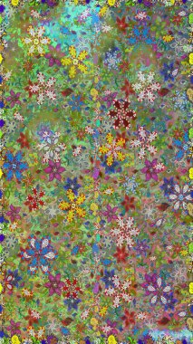 Nazik romantik baskı. Tatil havası. Raster dikişsiz şirin çiçek deseni. Bahar mevsimi. Yeşil ve nötr renkte çiçekler.