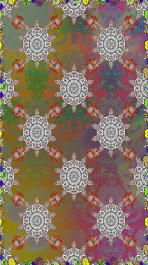 Çiçekli karalama şeklinde Raster çiçek deseni. Raster illüstrasyonu. Nazikçe, yaz çiçekleri kahverengi ve gri renklerde.