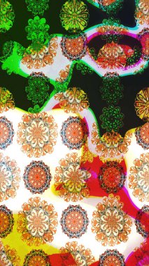 Parlak renkli çiçekleri ve gri ve turuncu renkli yaprakları olan harika bir çiçek deseni. Modern çiçek arkaplanı. Moda baskıları için zarif bir şablon. Halk stili.