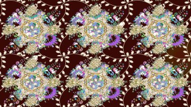 Çiçek desenli çizim. Raster illüstrasyonu. Kahverengi renkli çiçekler. Asya tekstil tarzında. Raster illüstrasyonu.