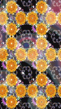 Sarı renkli etnik çiçekli zarif eskiz deseni. Asya Tekstil 'inde Raster Çiçek İllüstrasyonu.