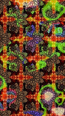 Raster illüstrasyonu. Patlayan çiçekler soyut olarak yerleştirilmiş. Raster deseni. Nazikçe, bahar çiçekleri siyah renklerde.