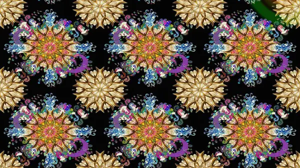 Siyah renkli bitkilerden oluşan parlak çiçekli çizim deseni.