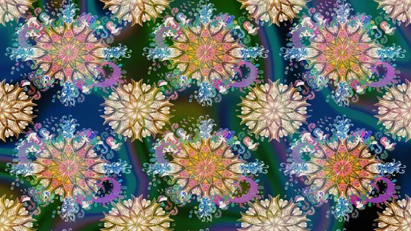 Raster illüstrasyonu. Düz Çiçek Elementleri Tasarımı. Renkli Bahar Teması eskiz kalıbı. Çiçek desenli çizim. Asya tekstil tarzında. Mavi renkte çiçekler.