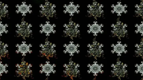 Raster illüstrasyonu. Suluboya çiçekli çiçek deseni. Siyah renklerde Asya tekstili.