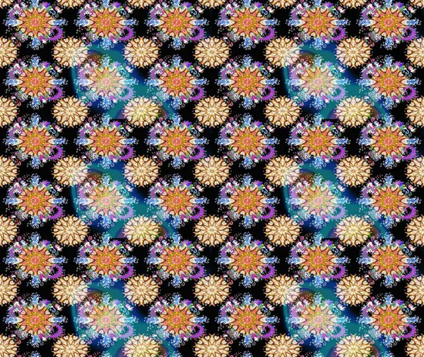 Renkli grunge, soyut arkaplanı kolosiyah ve mavi çiçeklerle süslüyor. Parmak izi, kumaş, duvar kâğıdı, tekstil için raster dokusu. İşlemeli çiçek desenli..