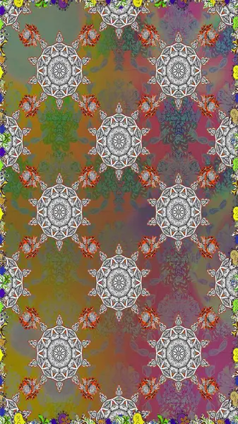 Çiçekli karalama şeklinde Raster çiçek deseni. Raster illüstrasyonu. Nazikçe, yaz çiçekleri kahverengi ve gri renklerde.