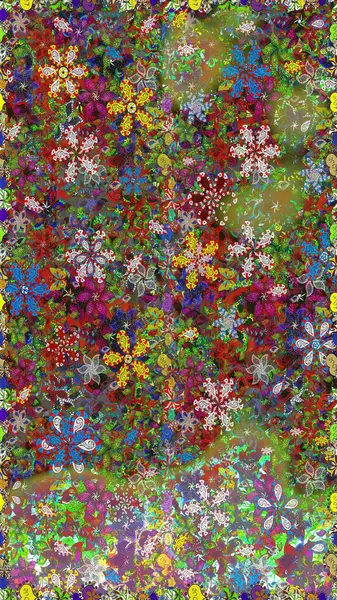 Yeşil renkli çiçekler. Sevimli çiçek raster deseni. Renkli Yaz Temalı Kusursuz Arkaplan. Düz Çiçek Elementleri Tasarımı.