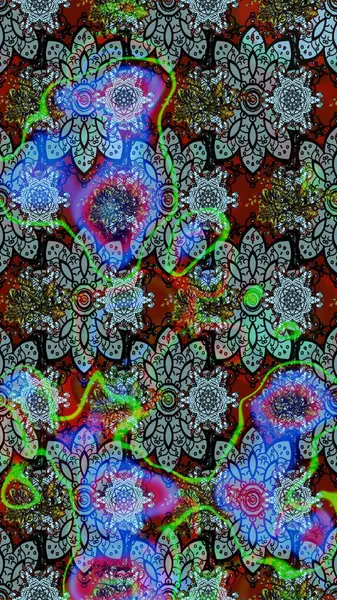 Mavi renkli çiçekler. Raster illüstrasyonu. Çiçek süslemeli çizim deseni.