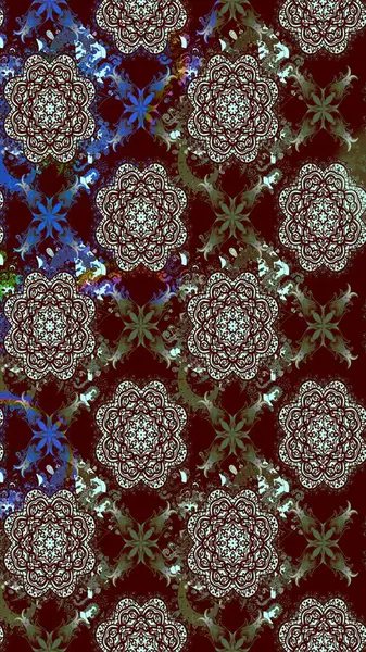 Raster illüstrasyonu. Kahverengi renklerde. Raster illüstrasyonundaki çiçek desenli çizim. Güzel kumaş deseni.