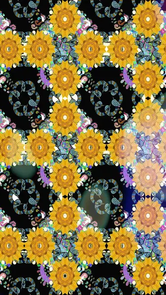 Raster güzel kumaş deseni çiziyor. Çiçek deseni. Düz Çiçek Elementleri Tasarımı. Renkli Bahar Teması çizim şablonu.