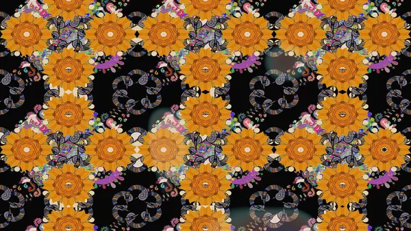 Siyah renkli bitkilerden oluşan parlak çiçekli çizim deseni.