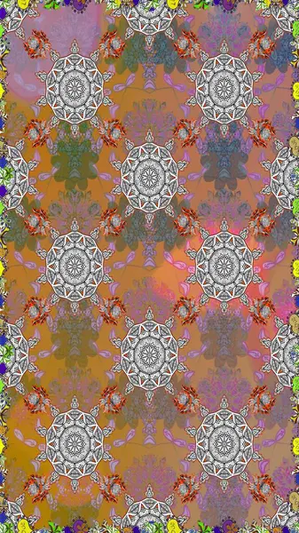 Çiçekli karalama şeklinde Raster çiçek deseni. Nazik, narin çiçek arkaplanı. Kahverengi renkte çiçekler.