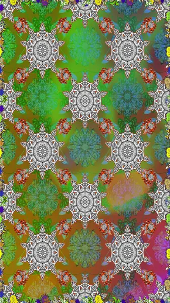 Flowers on green and brown colors. Gentle, spring floral background. Raster floral pattern in doodle style with flowers.