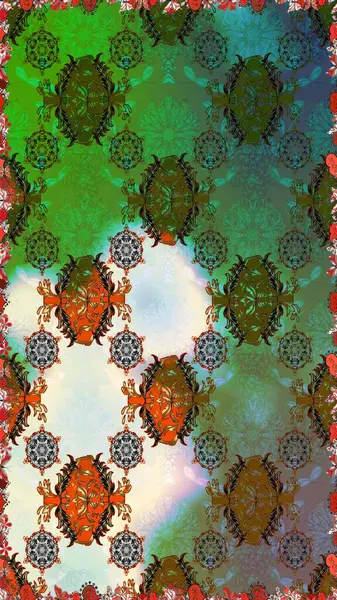 Raster Illustrasyon 'da moda olmayan çiçek deseni. Güzel kumaş deseni. Düz Çiçek Elementleri Tasarımı. Renkli Yaz Temalı Kusursuz Arkaplan.