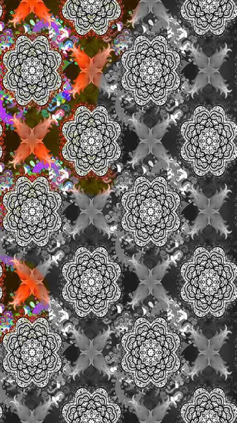 Raster Henna dövme stili. Etnik Mandala süsü. Kızılderili desenli desenli desenli şal deseni. Tekstil, tebrik kartı, boyama kitabı, telefon kılıfı baskısı için kullanılabilir.