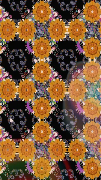 Renkli Bahar Teması eskiz kalıbı. Düz Çiçek Elementleri Tasarımı. Raster illüstrasyonundaki çiçek desenli çizim. Turuncu renkte çiçekler.