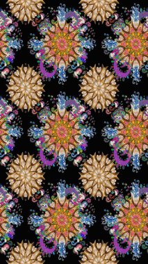 Raster deseni. Raster illüstrasyonu. Nazik, yaz çiçekleri siyah renklerde. Küçük çiçekte sevimli çiçek deseni var..