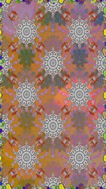 Çiçekli karalama şeklinde Raster çiçek deseni. Nazik, narin çiçek arkaplanı. Kahverengi renkte çiçekler.