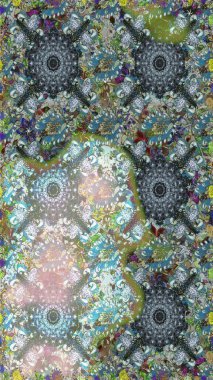 Çiçekli karalama şeklinde Raster çiçek deseni. Gri ve nötr renkte çiçekler. Nazik, narin çiçek arkaplanı.