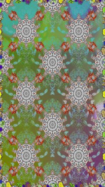 Yeşil ve gri renkli çiçekler. Düz Çiçek Elementleri Tasarımı. Renkli Bahar Temalı Kusursuz Arkaplan. Çiçeksiz desenli arka plan, yaz çiçekleri..