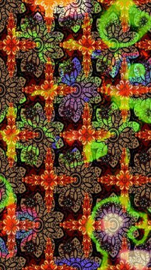 Raster illüstrasyonu. Patlayan çiçekler soyut olarak yerleştirilmiş. Raster deseni. Nazikçe, bahar çiçekleri siyah renklerde.