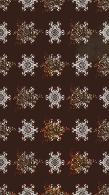 Raster illüstrasyonu. Raster illüstrasyonu. Çiçek desenli çizim. Kahverengi renkli çiçekler. Asya tekstil tarzında.