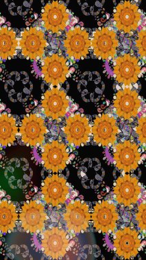 Çiçek deseni. Raster güzel kumaş deseni çiziyor. Renkli Bahar Teması eskiz kalıbı. Düz Çiçek Elementleri Tasarımı.