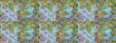 Soyut etnik raster kusursuz desen. Çiçekler. Vadinin çiçekleri tarafsız ve yeşil renklerde.