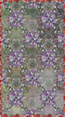 Çiçek deseni. Gri ve nötr renklerde çiçeksiz. Şatafatlı bahar bahçesi dokusu. Raster illüstrasyonu. Gri ve nötr renkte çiçekler.