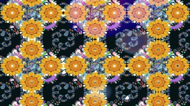 Çiçeksel çizim kalıbının yansıması. Vadinin sarı renkli çiçekleri.