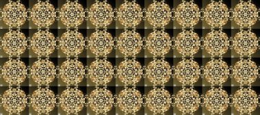 Süslü dantel iz sürücü. Çiçekli süslemeli, pürüzsüz bir desen. Kahverengi, bej, nötr renklerde Arapça dekor. Duvar kâğıdı için altın süslü bir illüstrasyon. Doğu tarzında vintage tasarım ögesi.