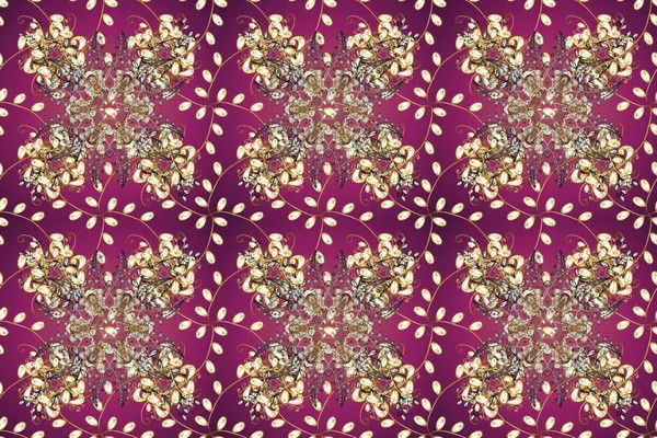 2019 Noel 'i, kar tanesi, yeni yıl. Mor, bej ve kahverengi renklerde altın elementlerle klasik, pürüzsüz desen.