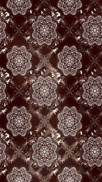 Raster illüstrasyonundaki çiçek desenli çizim. Kahverengi renkte çiçekler.