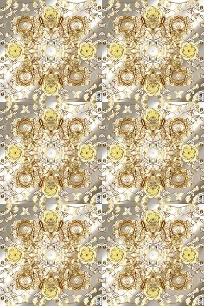 Klasik barok çiçekli, bej, nötr ve gri üzerine altın desenli. Lüks, kraliyet ve Viktorya dönemi konsepti. Süslü raster dekorasyonu. Bej, nötr ve gri renklerde altın element.