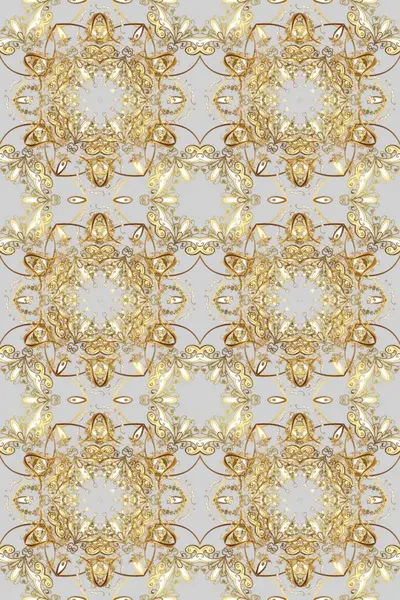Gri, bej ve altın elementli nötr renkler. Kusursuz altın desenli bukleler. Doğu tarzı arabesk. Raster altın desen. Raster illüstrasyonu.