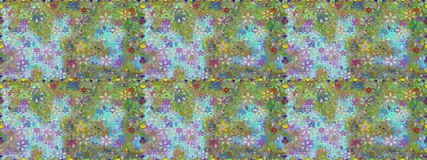 Soyut etnik raster kusursuz desen. Çiçekler. Vadinin çiçekleri tarafsız ve yeşil renklerde.