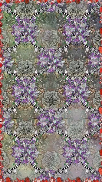 Çiçek deseni. Gri ve nötr renklerde çiçeksiz. Şatafatlı bahar bahçesi dokusu. Raster illüstrasyonu. Gri ve nötr renkte çiçekler.