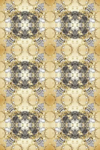 Bej, gri ve nötr renklerde geleneksel, klasik, altın, pürüzsüz desen. Barok tarzında kusursuz bir doğulu süsü..