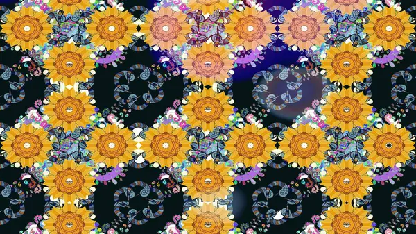 Çiçeksel çizim kalıbının yansıması. Vadinin sarı renkli çiçekleri.