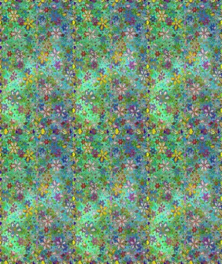 Raster deseni. Yumuşak, yaz çiçekleri yeşil ve mavi renklerde. Küçük çiçekteki sevimli çiçek deseni. Raster illüstrasyonu.