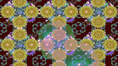 Çiçeksel elementlerle süslenmiş zarif raster dokusu. Küçük çiçekte hoş bir çiçek deseni var. Parlak çiçekli kahverengi renkler üzerine soyut çizim deseni.