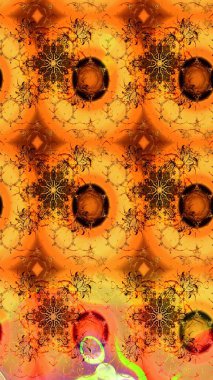 Turuncu renkli çiçekler. Raster illüstrasyonu. El çizimi çiçekli soyut çizim deseni.