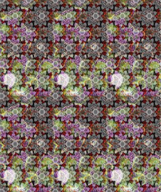 Raster illüstrasyonundaki çiçek desenli çizim. Gri renkli çiçekler.