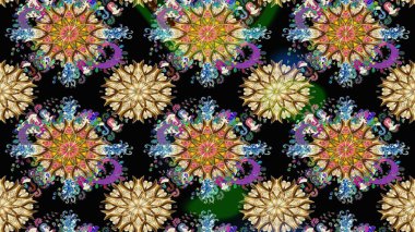 Siyah renkli bitkilerden oluşan parlak çiçekli çizim deseni.